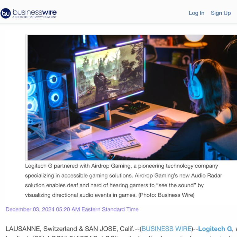 Airdrop Gaming and Logitech G Partner to Bring an Immersive Experience to Gamers That Are Deaf and Hard of Hearing | businesswire Airdrop Gaming And Logitech G Partner To Bring An Immersive Experience To Gamers That Are Deaf And HoH 768x768