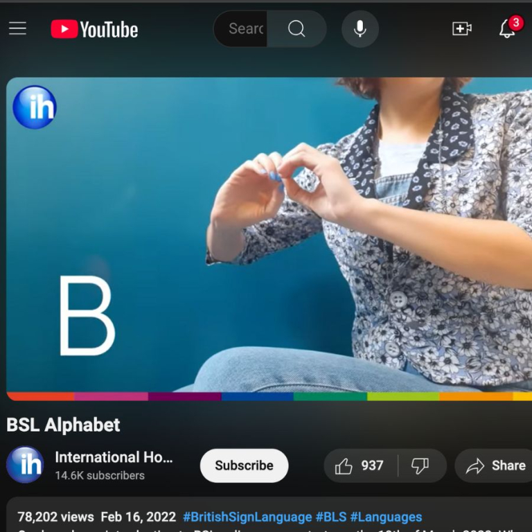 BSL Alphabet | YouTube - International House London BSL Alphabet 768x768