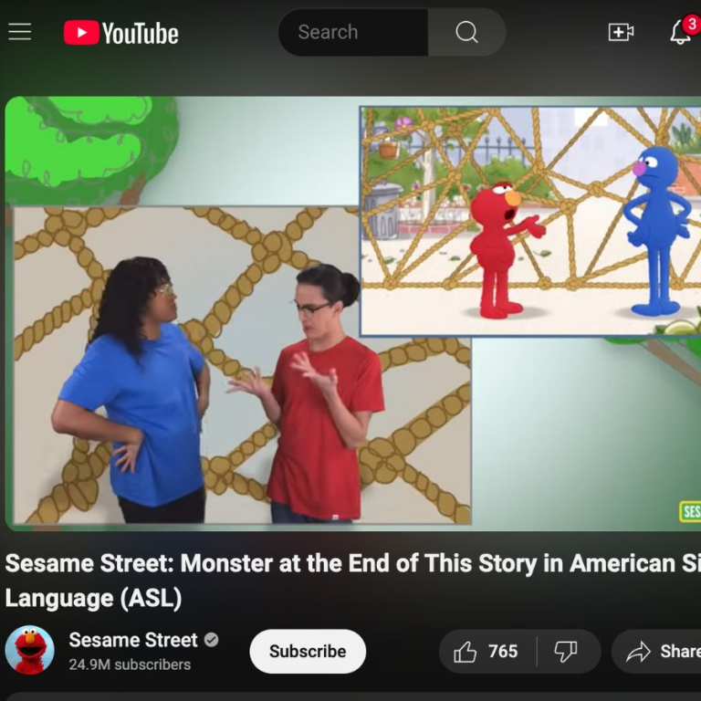 Monster at the End of This Story in American Sign Language (ASL) | YouTube - Sesame Street Monster At The End Of This Story In ASL 768x768