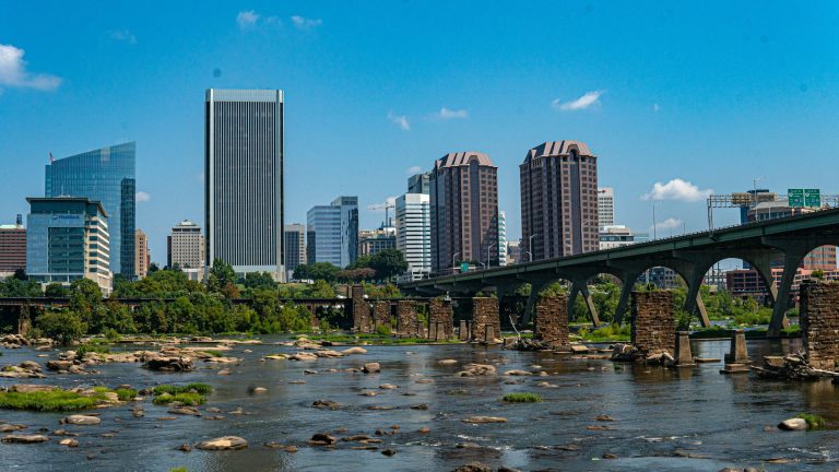 Richmond VA bridge, river, and skyline